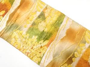 アンティーク　山並に樹木模様織り出し袋帯(着用可)